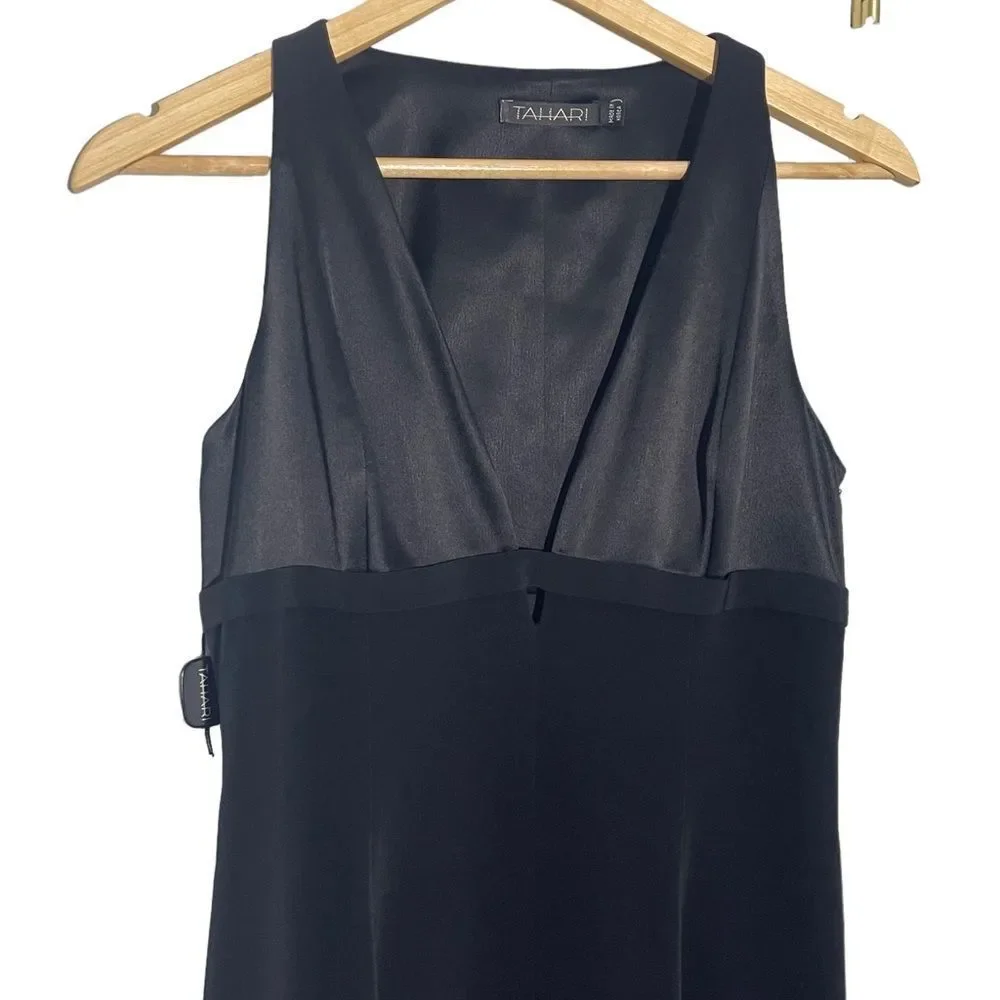 Tahari Vintage Black Low V-Neck Gown Size 6 - Picture 4 of 15